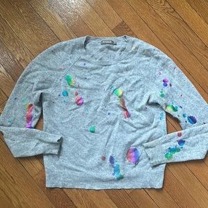 Brodie Cashmere Grey Rainbow Paint Splatter Sweater